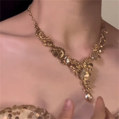 zoozmomo欧美夸张香槟色水滴流苏闪钻项链耳环女新娘首饰礼服配饰