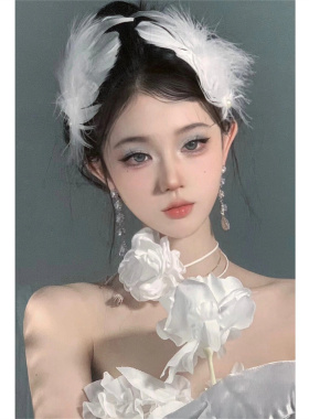 纯欲风白色山茶花项链羽毛发夹潮