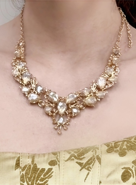 金色闪锆水滴项链新娘晚宴礼服