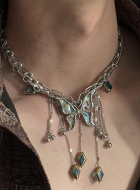 小众高级蝴蝶流苏锆石项链