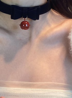 黑色蝴蝶结铃铛项链女