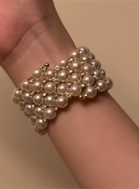 欧美重工锆石珍珠手镯女