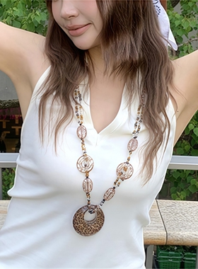 豹纹串珠项链女y2k亚文化古早