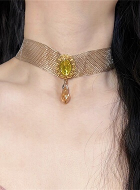 金色网纱黄宝石choker锁骨链