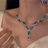 zoozmomo蓝色流苏水滴锆石项链耳环套装 配饰锁骨链 女婚礼新娘服装