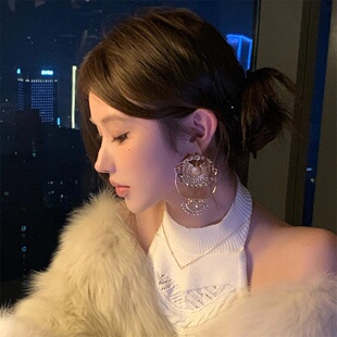 zoozmomo太阳神浮夸满钻耳环女设计感超大圆形耳钉晚宴礼服耳饰潮