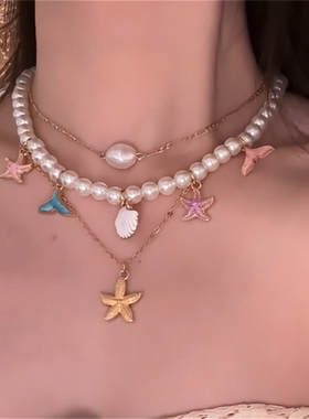 海星贝壳叠戴项链女海边度假风