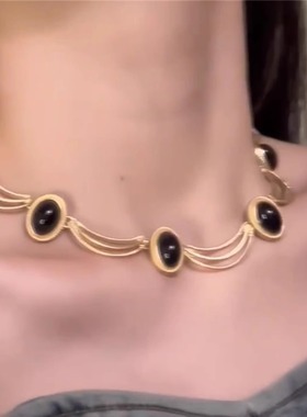 复古宫廷黑色宝石项链气质中古