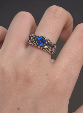 zoozmomo蓝色宇宙戒指女轻奢复古简约个性设计感气质开口调节戒环