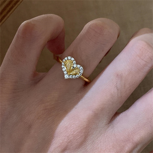 zoozmomo黄钻水滴锆石爱心形戒指女款轻奢气质百搭开口可调节指戒