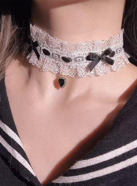 蝴蝶结蕾丝爱心项链女项圈