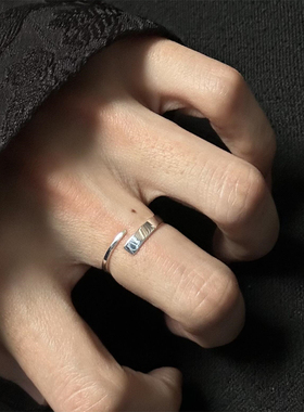 银色素戒双层宽面可调节开口戒女