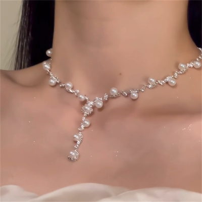 锆石珍珠项链耳环轻奢小众锁骨链