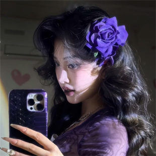 zoozmomo紫色花朵发夹女侧边夹仿真花纯欲性感辣妹风蕙兰花发饰潮
