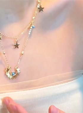 中古叠戴太阳花星星项链女