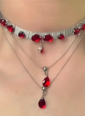 红色水滴锆石项链女款