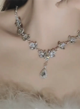 满钻水滴吊坠锆石项链套装