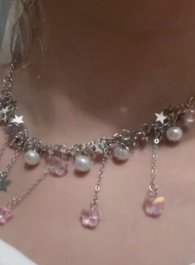 紫色蝴蝶星星流苏项链轻奢高级感