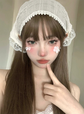 白色蕾丝头巾田园风海边拍照