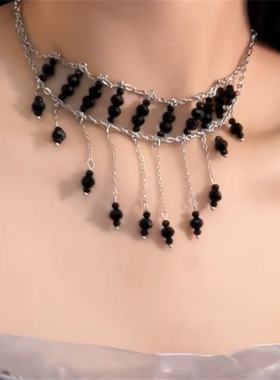 黑色流苏串珠项链女款