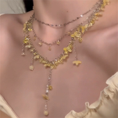 zoozmomo黄色水晶花朵串珠流苏项链女气质高级感choker锁骨链颈链