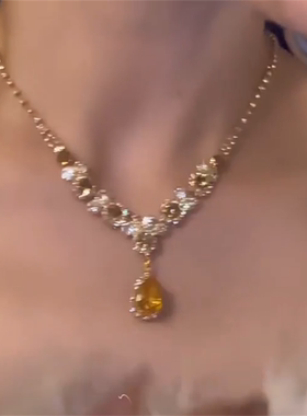 黄色闪钻项链套装女款