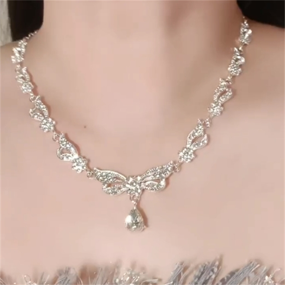 zoozmomo超闪蝴蝶结水滴锆石项链耳环婚纱饰品结婚套链锁骨链女潮