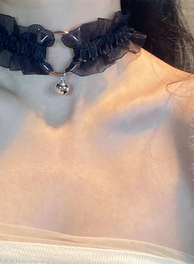 黑色网纱猫头钢圈铃铛项圈