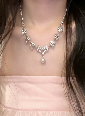 欧美珍珠项女气质爆款锁骨链水滴