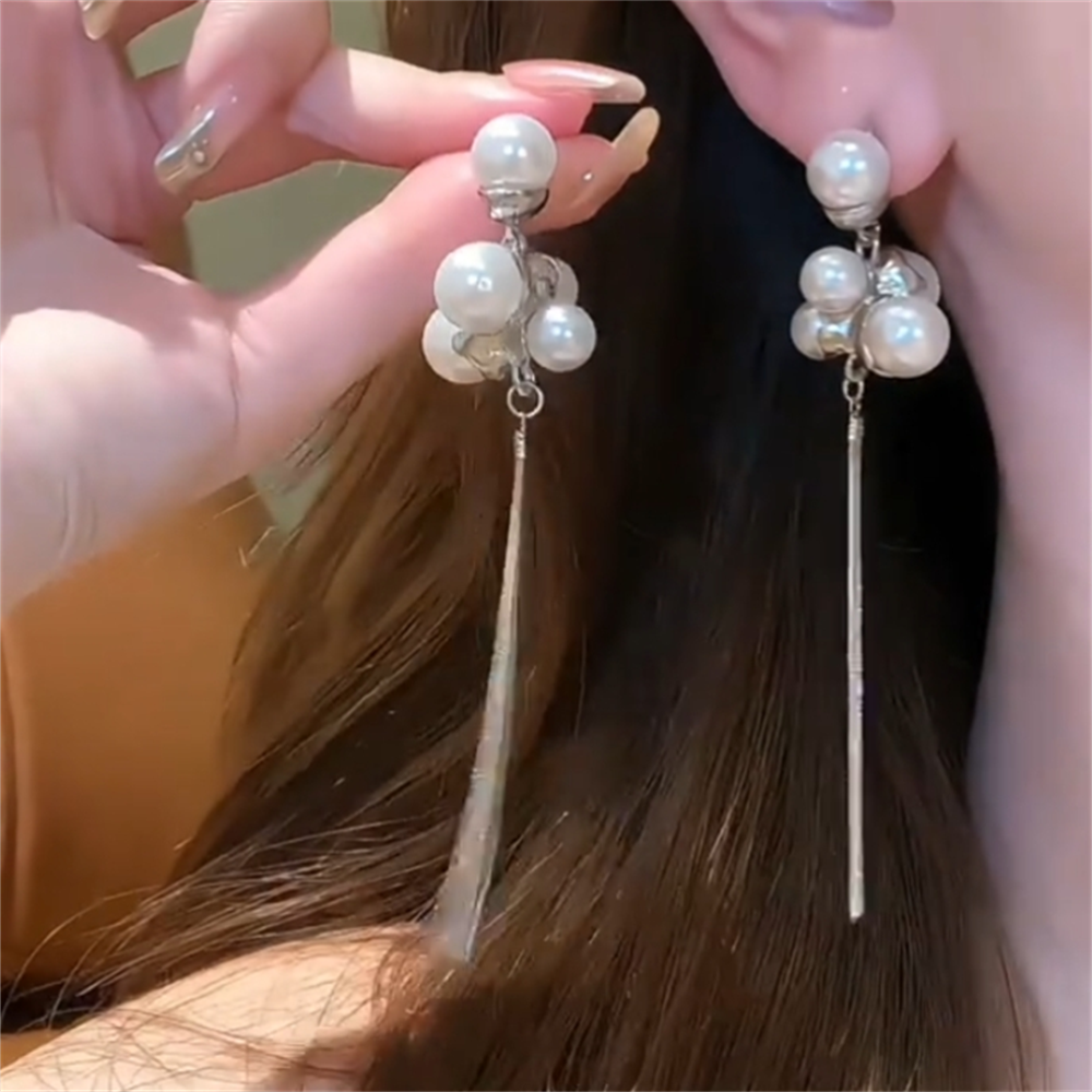银色珍珠长款流苏耳环