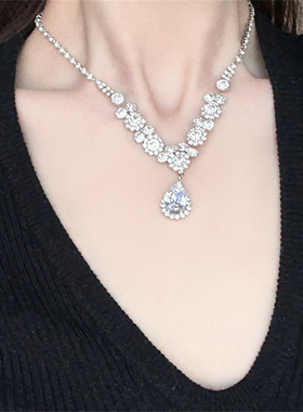 水滴锆石闪钻礼服配饰耳钉项链套