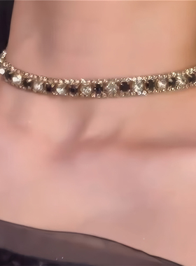 满钻黑曜石choker颈链