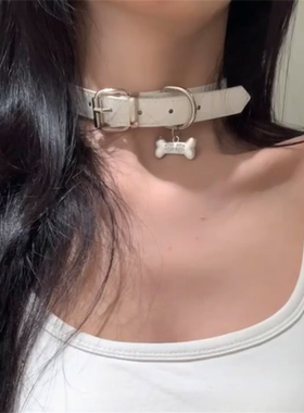 白色choker皮带扣项圈女