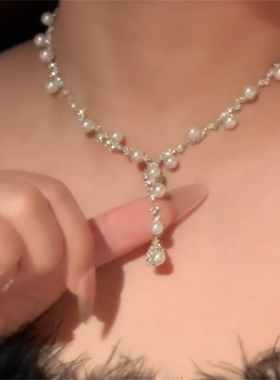 重工闪钻锆石珍珠项链耳环