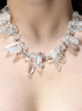 不规则水晶流苏项链女