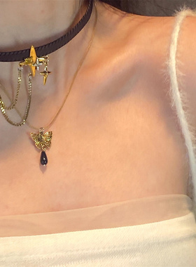 蝴蝶流苏choker双层项链女