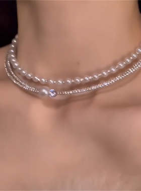 超闪锆石珍珠choker项链女