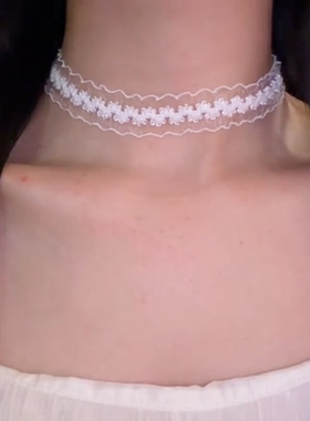 超仙白色花边蕾丝choker锁骨链女