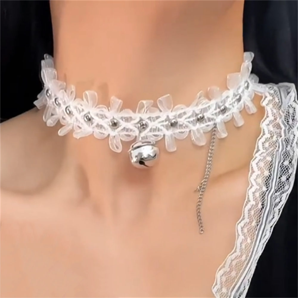白色蕾丝铃铛choker项链