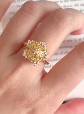 爆闪金色碎钻雪花戒指女