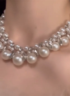 重工不规则串珠闪钻choker项链