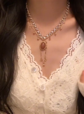 水滴锆石流苏双层项链女