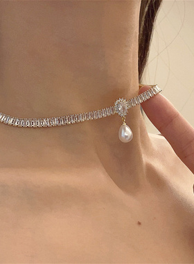 赫本风复古水晶项链女小众设计