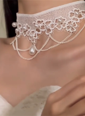 纯欲风珍珠蕾丝choker颈带