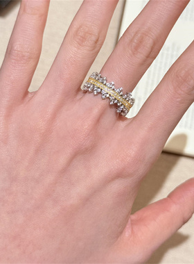 满天星银排钻雪花蕾丝戒指