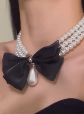 珍珠蝴蝶结项链女颈链