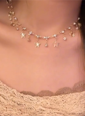 金色简约气质蝴蝶流苏颈链