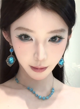 zoozmomo蓝色圆珠猫眼石项链女小众设计高级感简约锁骨链配饰颈链