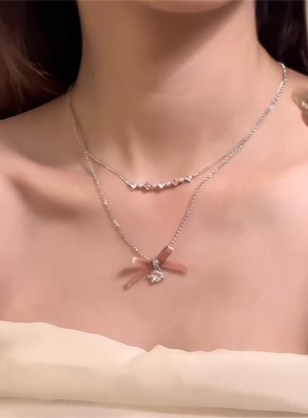 粉色蝴蝶结项链女小众设计