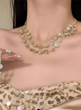 满钻锆石choker项链耳环套装